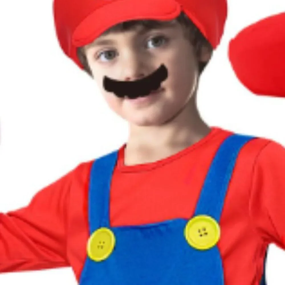 Mario styled costume for kids jumpsuit with hat mustache and gloves sx XL